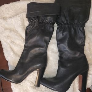 New Black Leather Tall Boots - size 6.5